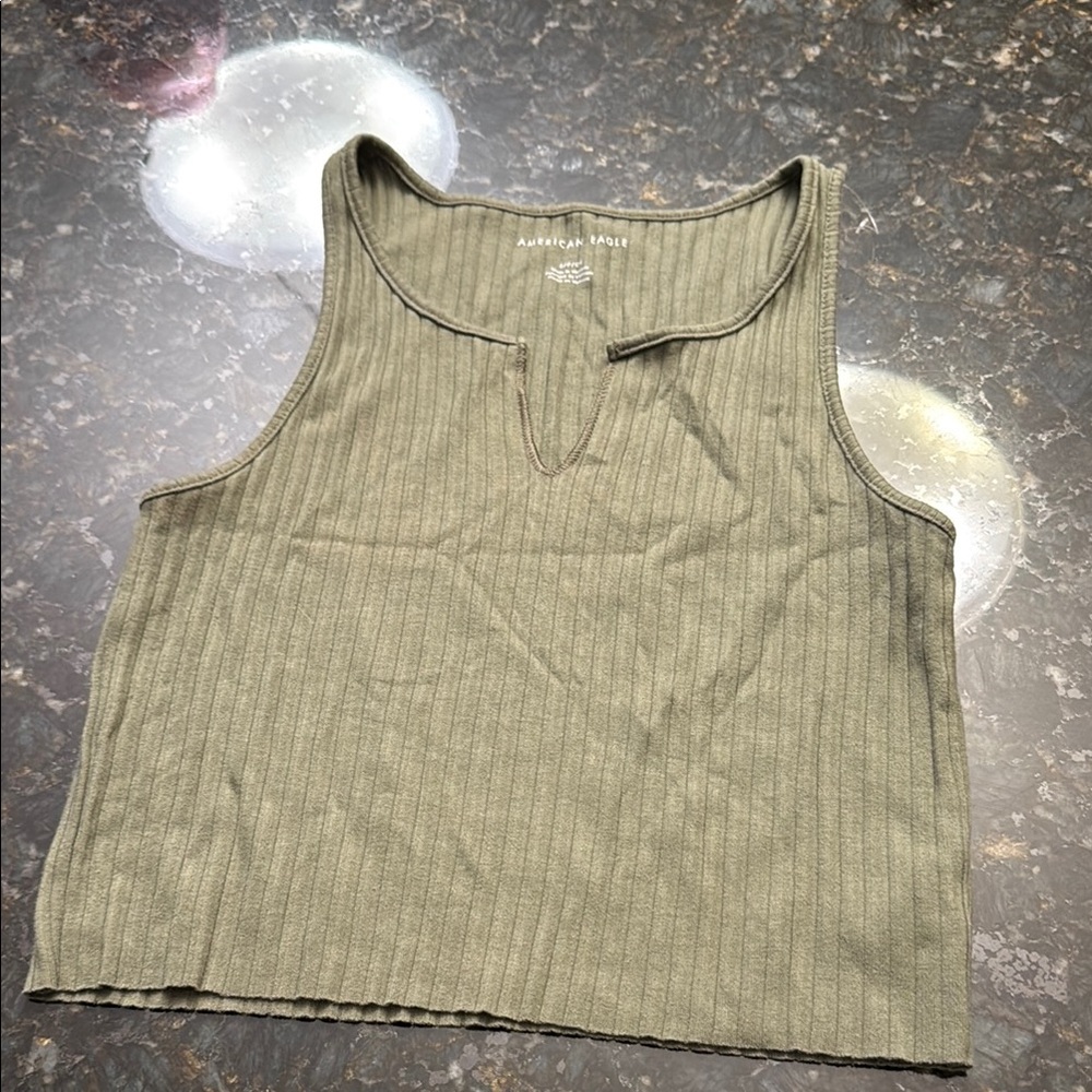 American Eagle Outfitters Green Ribbed Crop Tank